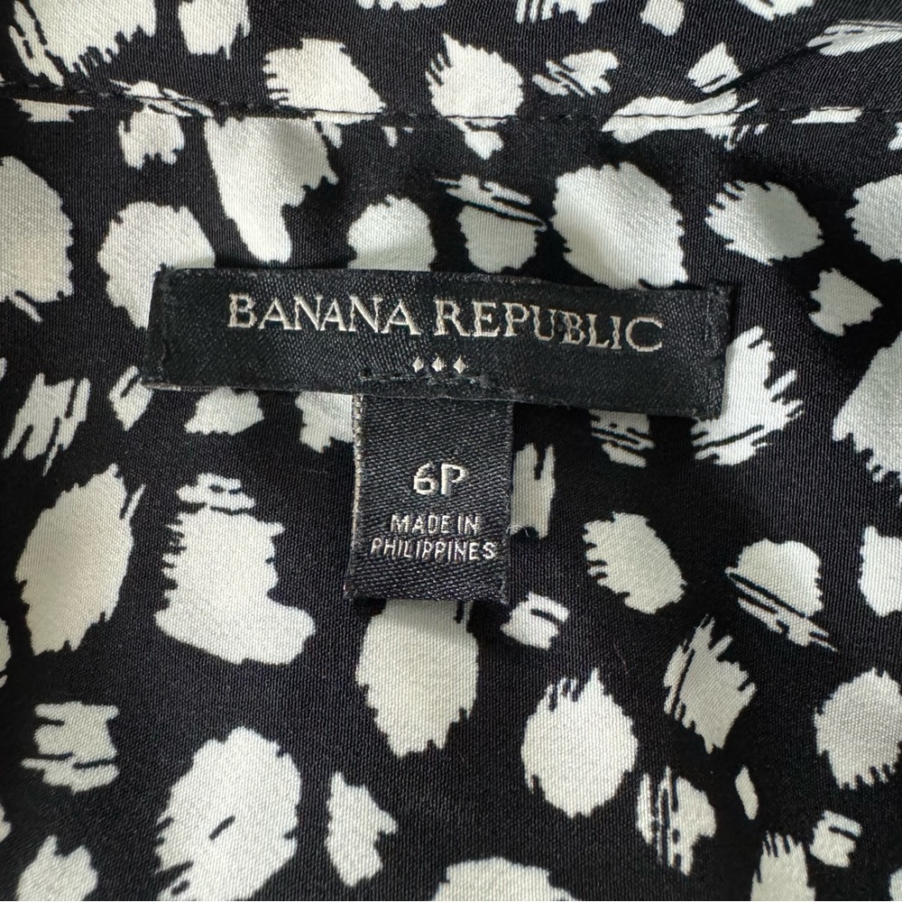 Banana Republic Button Up A Line Dress Long Sleeve White Black Pattern Petite - Picture 8 of 10
